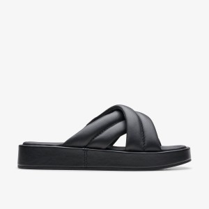 Clarks Alda Glide Black Leather Kadın Sandalet Siyah | 85627ESNW