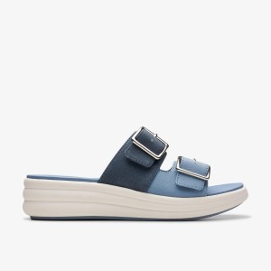 Clarks Drift Buckle Denim Combination Kadın Dolgu Topuklu Mavi | 97341IFSV