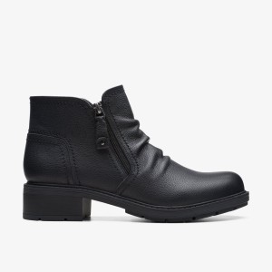 Clarks Hearth Dove Black Leather Kadın Bot Siyah | 43670FUYC