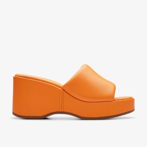 Clarks Manon Glide Orange Leather Kadın Dolgu Topuklu Turuncu | 76834ZYRA