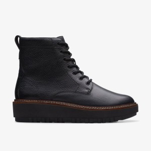 Clarks Orianna Lace Black Leather Kadın Bot Siyah | 19724KWUV