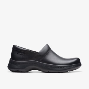 Clarks Pro Gem Black Leather Kadın Clog Terlik Siyah | 34802MAZR