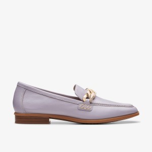 Clarks Sarafyna Iris Lilac Leather Kadın Makosen Ayakkabı Mor | 80792KXUR