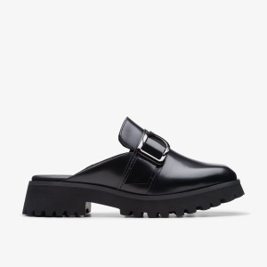 Clarks Stayso Free Black Leather Kadın Clog Terlik Siyah | 75204WLRA
