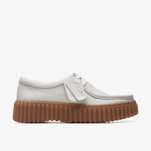 Clarks Torhill Bee Off White Leather Kadın Platform Ayakkabı Beyaz | 84320TFRC