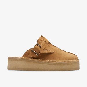 Clarks Trek Wedge Mule Mid Tan Suede Kadın Clog Terlik Kahverengi | 82793HRFK