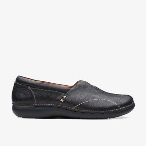 Clarks Un Loop Stride Black Leather Kadın Clog Terlik Siyah | 76148HCVO