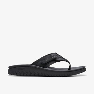 Clarks WESLEY SUN Black Leather Erkek Sandalet Siyah | 42975HUQD