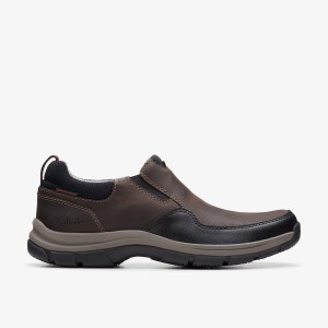 Clarks Walpath Step Dark Brown Leather Erkek Slip On & Loafer Koyu Kahverengi | 21674OQZR