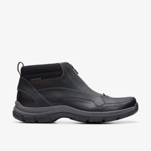 Clarks Walpath Zip Black Leather Erkek Bot Siyah | 12534EBSZ